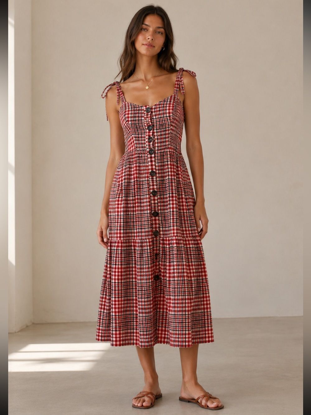 Urban Outfitters Positano Linen Tie Shoulder Midi Dress S Multicolor Cottagecore